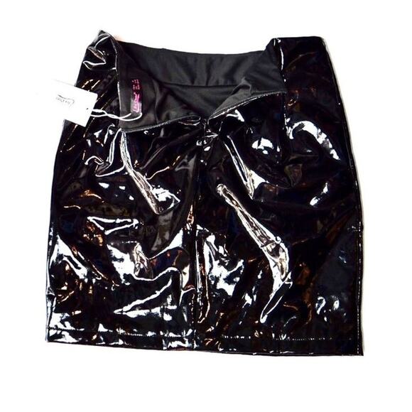 NWT Elia-Cher Wet Look Mini Skirt BLACK Size 8-10 - Picture 5 of 6